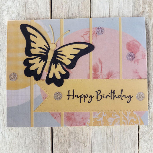 Butterfly Birthday Card Vintage Style Mixed Media Design
