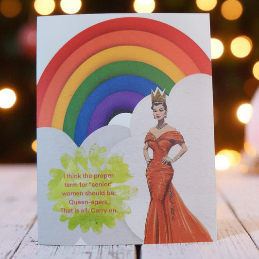 Vintage Woman Birthday Card - Queen-ager / Funny Card