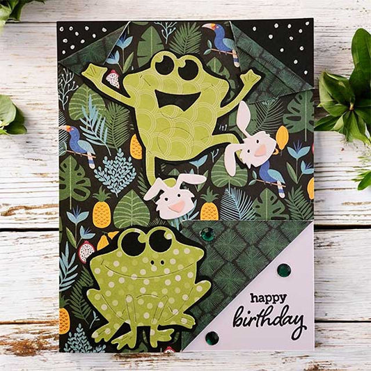 Frog Wearing Bunny Slippers Birthday Card