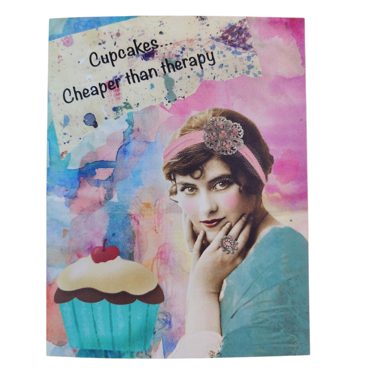 Cupcakes Are Cheaper Than Therapy Funny Greeting Card Vintage Housewife