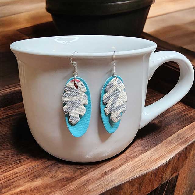 Teal and Grey Faux Leather Earrings