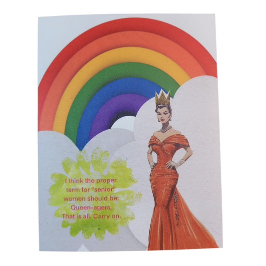 Vintage Woman Birthday Card - Queen-ager / Funny Card