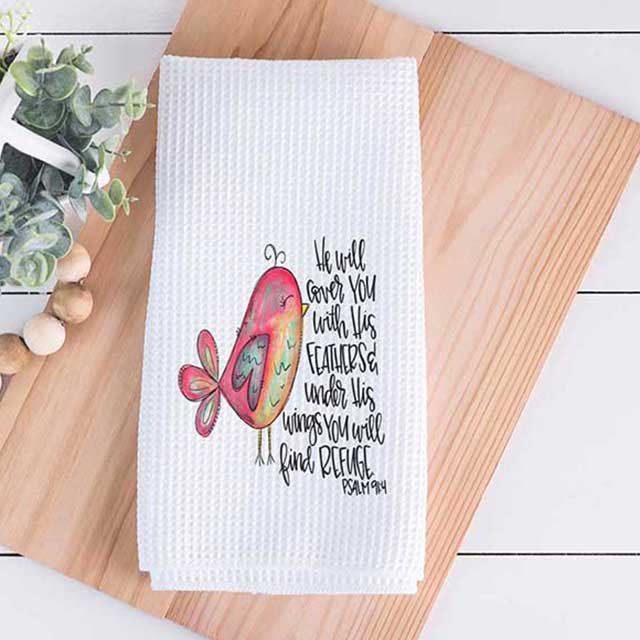 Psalm 91:4 Tea Towel for Kitchen